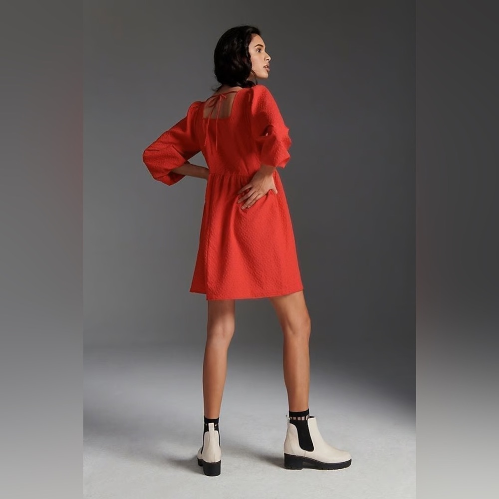 AMADI Esther Square Neckline Red Mini Dress Size Small Trendy Pretty Dainty - Picture 2 of 12